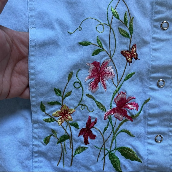 Victor Costa Occasion Embroidered Snap Up Denim Chambray Jacket Top size Large - Picture 5 of 10